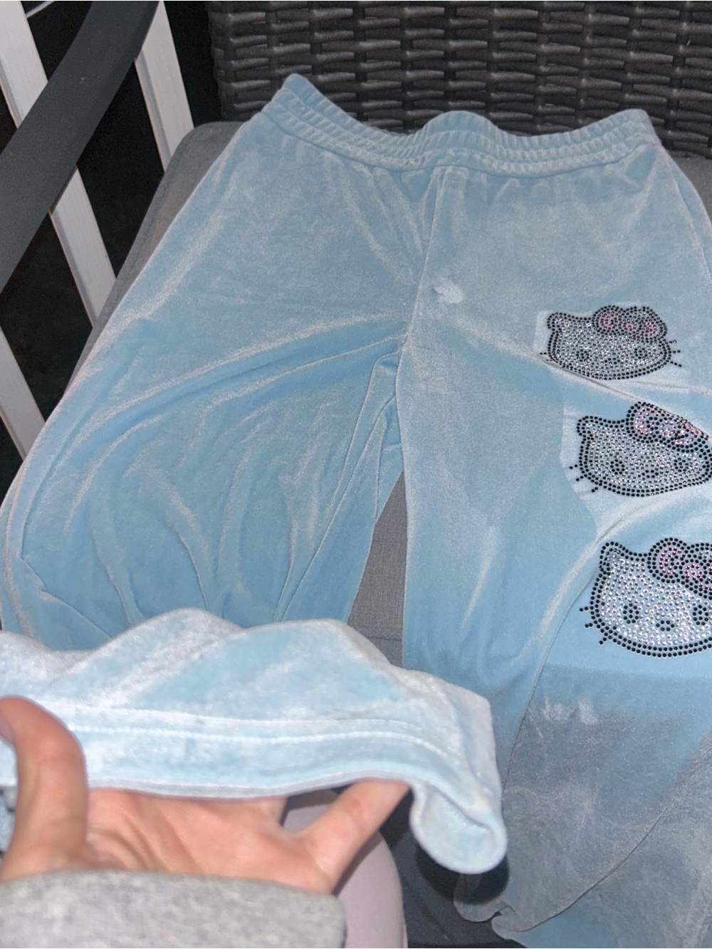 Forever 21 Light Blue Hello Kitty Velour Pajama Bottoms